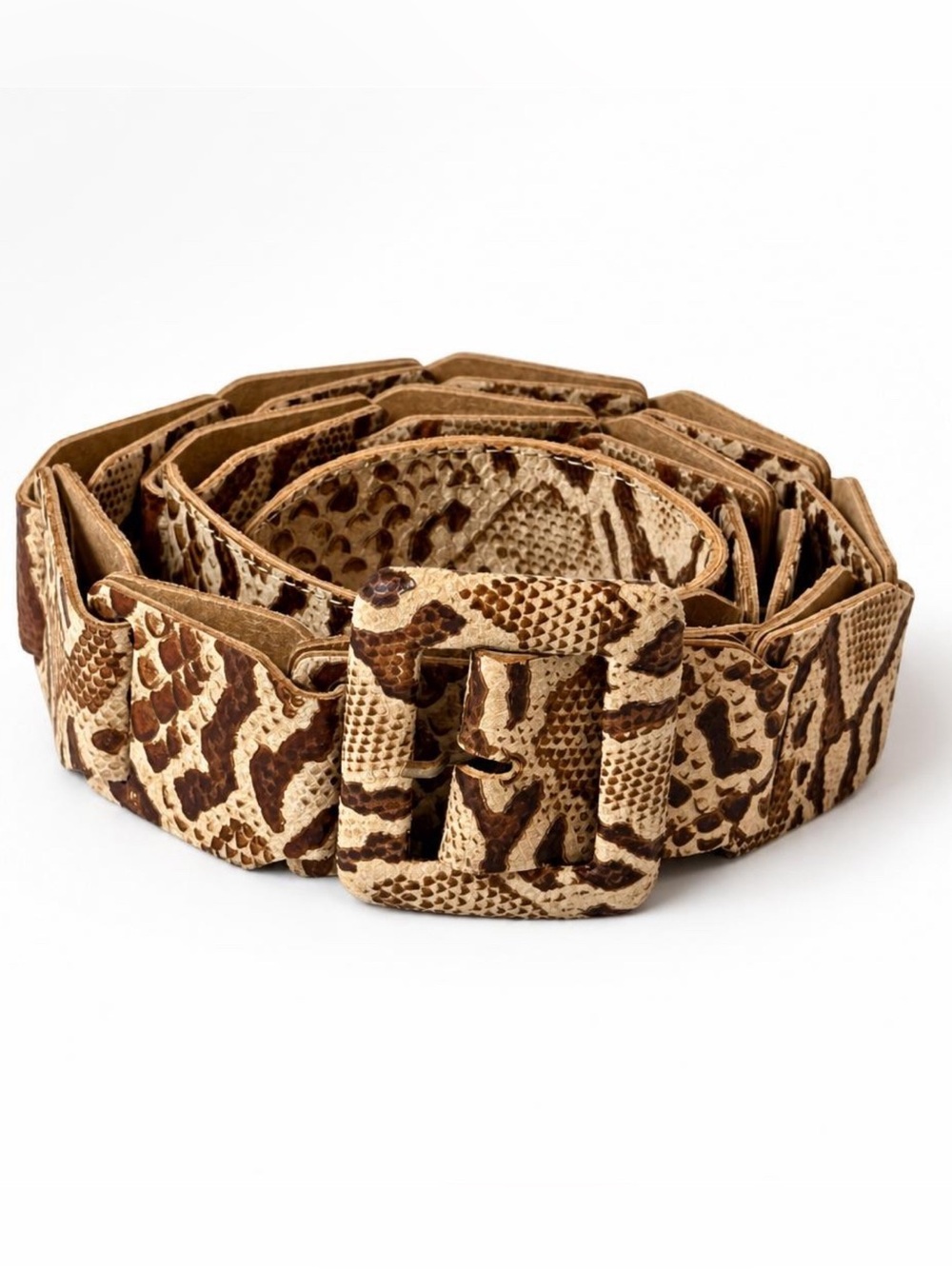 Pellateri soft leather snakeprint Two-Tone Brown Belt,rectangular buckle, 30”